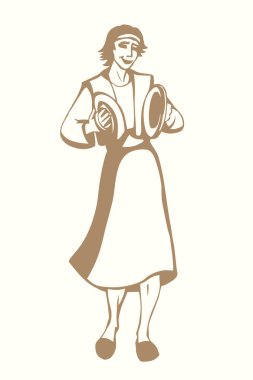 Genç İsrail kabilesi amigo erkek dansçı kolları komik hobi yüksek sesli övgü hattı el çizimi vektör sanatı eski çizgi film çizim tarzı Yahudi kız insan ayini sanatçısı incil sanatçısına tapıyor