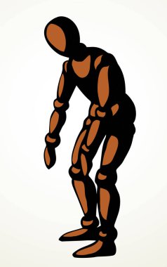 Eski moda ahşap kravat. Umutsuzluk. Üzüntü, keder. Çizgi siyahı tiyatro sanatçısı oyunu nesnesi poz ver işaret simgesi kavramsal tasarım skeç retro sanat karikatür tarzı