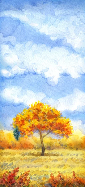 Aquarell Landschaft der Serie "Baum in verschiedenen Jahreszeiten" — Stockfoto