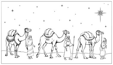 Antik tarih oryantasyonu git çöl gezisi aziz yeni doğan çocuk altın rengi mira antika çizgi sanat romanını getir resim çek el çizimi sanat yeni İsrail dini inanış kartını selamla