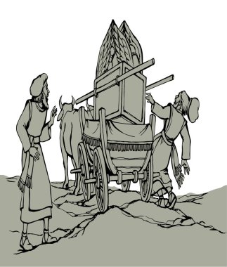 Yaş yayı sunak kutusu meleği git ve tekerlekli araba sür. Erkeklerin yolu gökyüzüne kadar uzanıyor. Yahudi, Yahudilerin eline yardım etmeye çalışıyor. Museviliğin altın sarısı çekmesine yardım ediyor. Yüce Musa hukuku Torah.