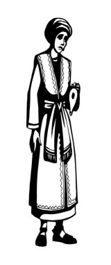 Üzgün bayan, üzgün bayan. Yahudi kadın yüzü lazım. Tanrı 'ya şükür. Umarım beyaz eskiz eskimiştir. Siyah çizgili el kırsal Yahudi gecesini çizdi 10 bilge gelin alevli ateş ikonu işareti