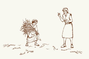 Üzgün, üzgün, Doğu Yahudi kız, inanç ağacı yemeği tutuyor. El yapımı retro sanat Asyalı konuşmaları. Hizmetçi hizmetçiden su vermesini isteyin. Oğlunuza su verin.