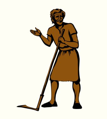 Doğu İsrail Arap İncili insan çağı yahudileri, tırmık sapı, çim biçme, ot biçme, toprak işgücü ekinleri. Siyah çizgi kömür eski İncil sanatı neşe Asyalı yaşlı Yahudi biçme biçimi olgun bir sembol taşıyor