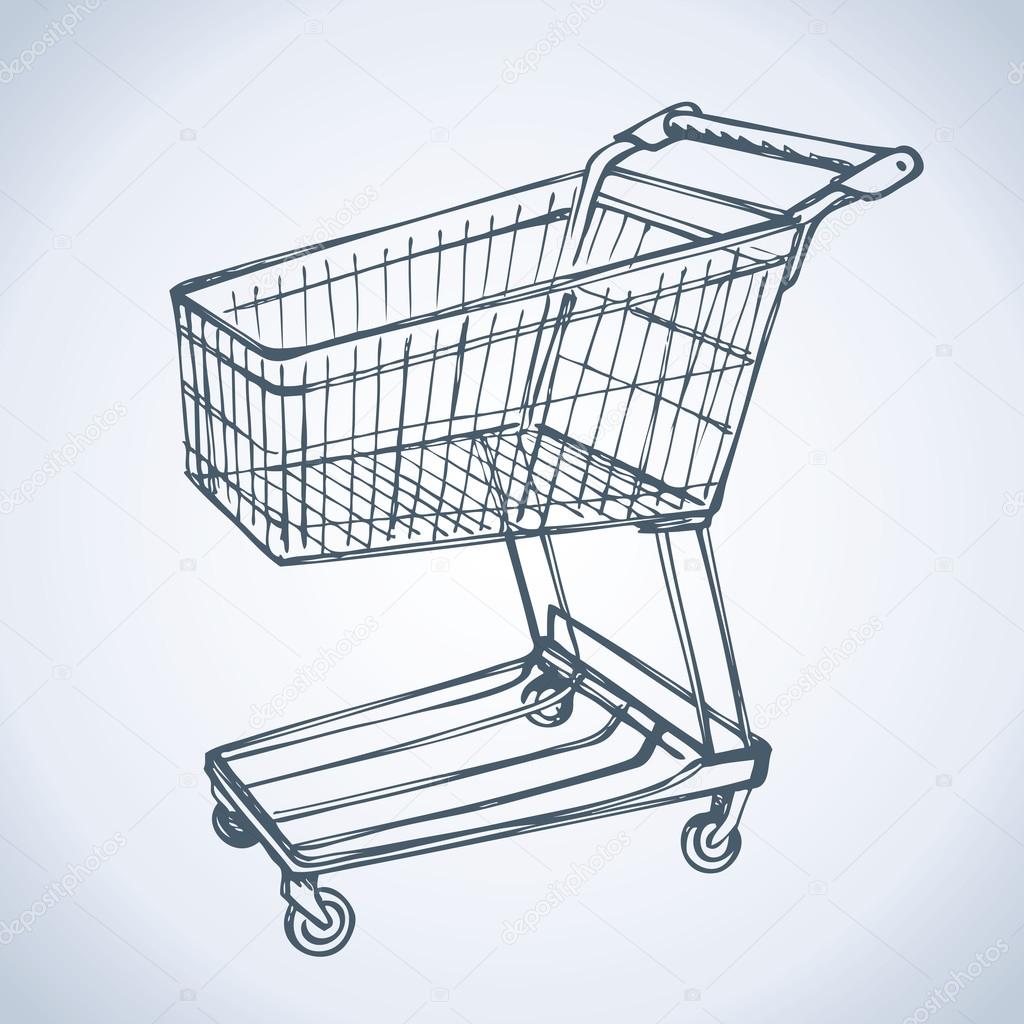 Shopping supermarket cart. Vector sketch