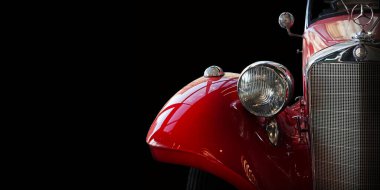 Yakın görüş 30 antik antika eski zaman şehir caddesi renkleri restore hızlı yarış modu açık viraj taksi çamurluğu kapalı 40 parlak Cabrio vücut Hot Rod detay nadir Alman Benz müzesi