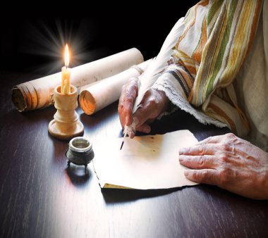 Son zamanlarda İncil 'deki kutsal tanrı hukuku öğretmeni Paul' un posta sayfası boşluğunu kapatın. Kapalı kollu mürekkep. Sanat eseri Peter 'ın günlüğünü çiz. Yahudi kadın kâtip.