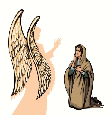 Modest humble holy bless devot awe young saint human faith lady talk say ask Lord help born baby life face fear old retro white light cloth. Admire spirit joy sky man gospel hope Israel hand drawn art