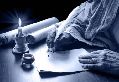 Son zamanlarda İncil 'deki kutsal tanrı hukuku öğretmeni Paul' un posta sayfası boşluğunu kapatın. Kapalı kollu mürekkep. Sanat eseri Peter 'ın günlüğünü çiz. Yahudi kadın kâtip.