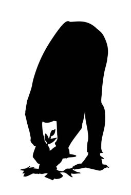 Siyah çizgi çizilmiş köylü kız köle kölesi yeşil kök yaprağı ikonu işareti işareti konsepti antika antik çizgi çizgi film karalama stili. Yakından yay görünümlü adam. Bak, hasat parkı hobisi beyaz gökyüzü.