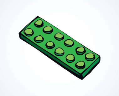 Canlı, yeşil, büyük, düz bina yapıcı yapboz tamir seti beyaz metin alanı arkaplanını kapatın. Parlak mutlu renk el çizimi komik tasarım nesne amblemi modern web sanat karalama komik keyif tarzı