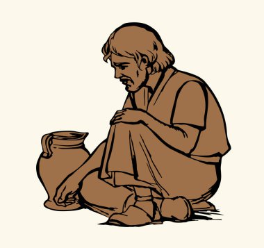 Zavallı kırsal kesimdeki beyaz Asya bornozu giysisi giysisi aşağı bakıyor. Üzücü üzgün Yahudi koltuğu sokağı. Bekle. Allah çok umut versin. Geçmiş yaştan kalma İslami Arap el çizimi.