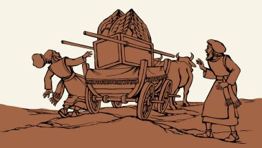 Yaş yayı sunak kutusu meleği git ve tekerlekli araba sür. Erkeklerin yolu gökyüzüne kadar uzanıyor. Yahudi, Yahudilerin eline yardım etmeye çalışıyor. Museviliğin altın sarısı çekmesine yardım ediyor. Yüce Musa hukuku Torah.