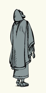 Neşeli Yahudi Musa ayağa kalktı ve Tanrı 'ya umut çizgisi çizilmiş sanat kültürünü görmesi için yalvar. Asya 'nın oryantal kıdemli peygamberi meditasyon kaygısı. Arka planda, üzgün beyaz şal bornozu yükseliyor. Eski çağlardan, etnik Orta Asya Suudi Arabistan büyüğü.