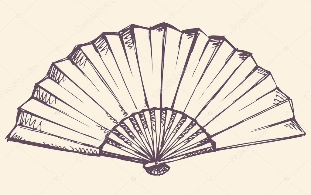 Folding fan. Vector sketch