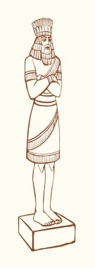 Orta Doğu 'nun büyük Sümer dönemi altın sarısı Irak kraliyet prensi Xerx giysi giysi Yahudi peygamber beyaz vücut bacağı simgesi. Çizgili siyah kalem el İran 'ın çizdiği resim, eski sanat eserlerinin Yahudi tarzı.