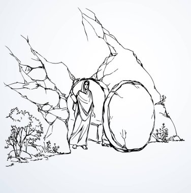 Yahudi erkek köle lider dua et. İnanç personeli ayakta dursun. Gökyüzüne açık deniz yoluna baksın. El çizimi karikatür çizimi kutsal İsrailli Torah hikayesi büyük okyanus dibi fırtınası rüzgar tehlikesi pesach seyahat hukuku konsepti