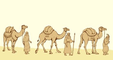 Üç Bilge Kral Bethlehem yıldızı takip. Vektör illustr