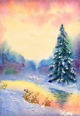 Suluboya manzara. Kış ormanda tahammül