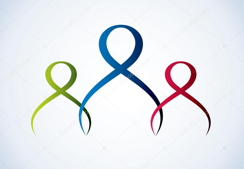 Art web network simple aid label linkage 3 shape coupled body form holding hands. Conceptual emblem of joy express care, corporate, charity, happy bond dad, guy brother, girl sister and space for text