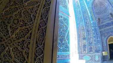 Mozaik ve Şah-i-Zinda, Semerkand, Özbekistan antik karmaşık oyma ahşap.