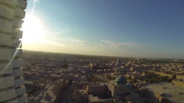Hiva Antik şehir panoraması. Bir minare üstünden havadan görünümü.