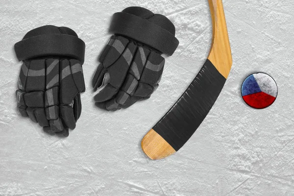 Czech hockey puck and accessories — Stock Photo, Image