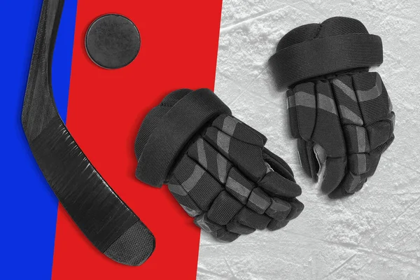 Hockey Handschoenen Stok Puck Het Ijs Concept Hockey Behang — Stockfoto