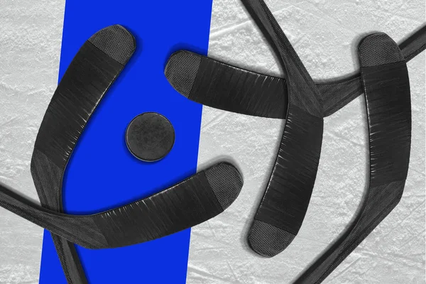 Hockeyhandskar Stick Och Puck Ishallen Koncept Hockey Tapeter — Stockfoto