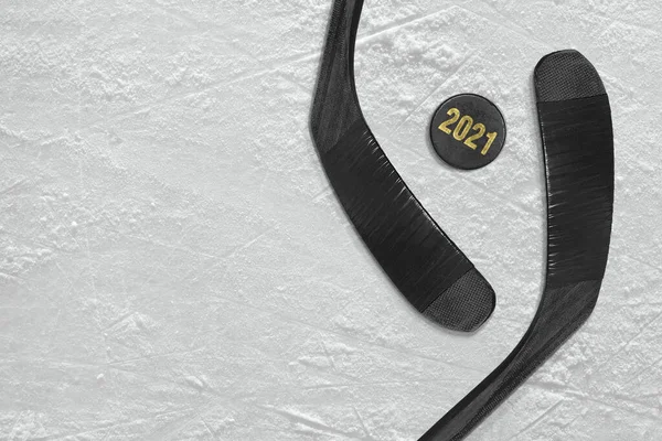 Accessoires Hockey Couchés Sur Patinoire Saison Hockey Concept — Photo