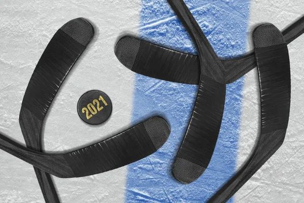 Hockeyhandskar Stick Och Puck Ishallen Koncept Hockey Tapeter — Stockfoto