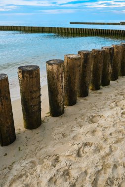 Baltık Denizi kıyısında ahşap bir dalgakıran manzarası