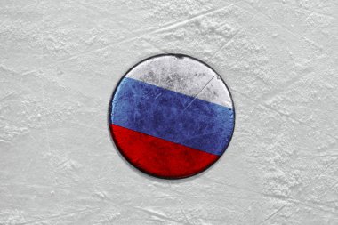Rus pakı buz hokeyi pateni pisti üzerinde. portre