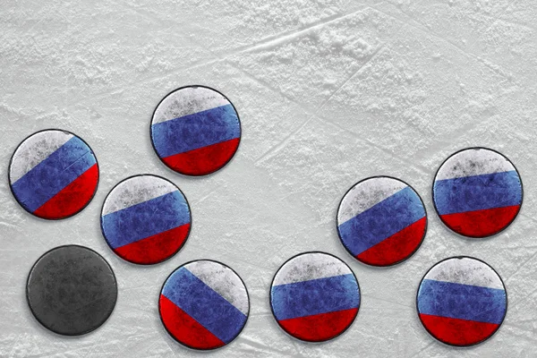 Rondelles de hockey russes — Photo