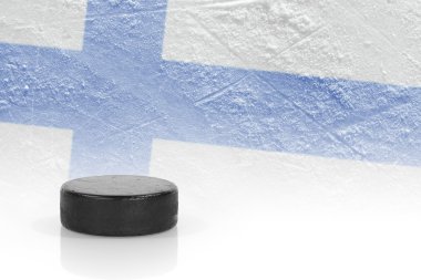 Hockey puck and the Finnish flag  clipart