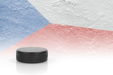 Hokey diski ve Çek bir bayrak 