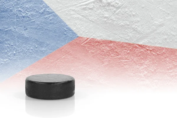 Puck de hockey y bandera checa —  Fotos de Stock