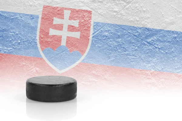 Hokejový puk a Slovenská vlajka — Stock fotografie