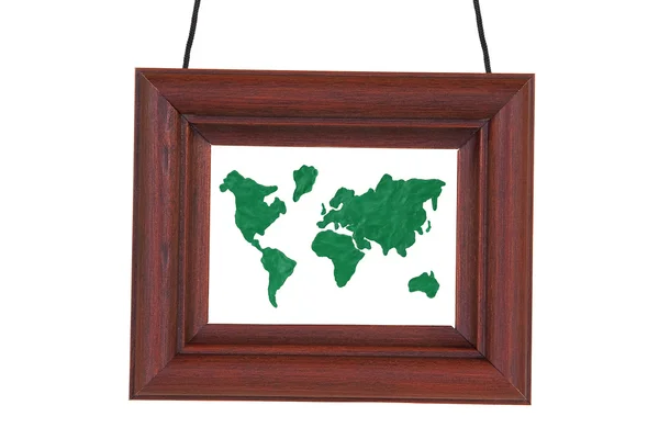 Wooden frame and earth map — Stock Photo, Image