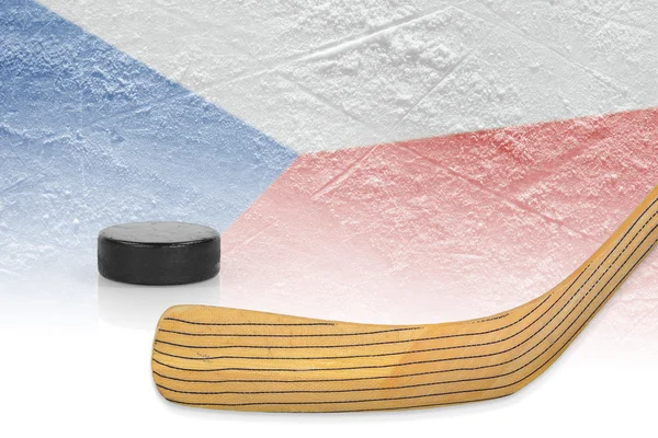 Stick, puck and hockey field — Stock Photo, Image