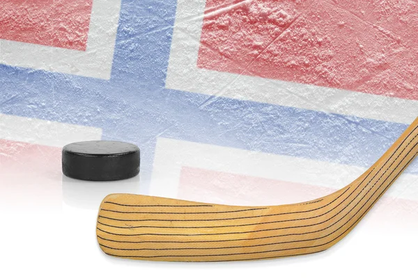 Stick, puck and hockey field — Stock Photo, Image