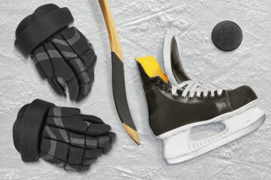 Hokey paten, sopa, eldiven ve Pak