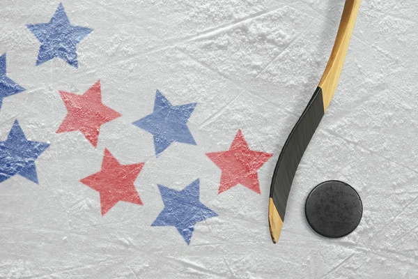 Ishockeypuck, stick and star – stockfoto