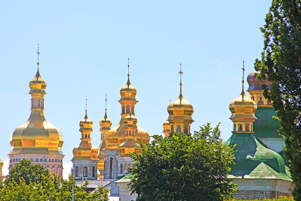 Domes of Kiev Pechersk Lavra monastery in Kyiv, Ukraine