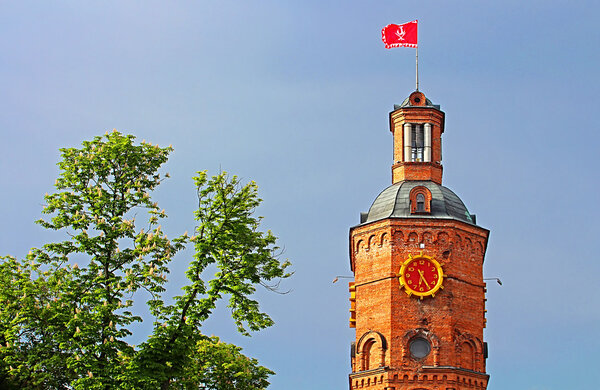 Top view of old fire tower with clock (1911), Vinnytsia, Ukraine