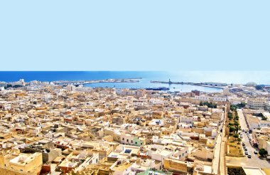 Aerial view from mediaval fortress that nowadays serves as the archaeological museum of Sousse, Tunisia, Africa clipart