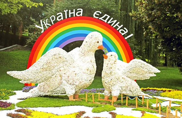 毎年恒例の伝統的な 59 花展覧会「一国」8 月 24 日に祝った独立記念日にタイムアウト キエフ、ウクライナで 2014 — ストック写真