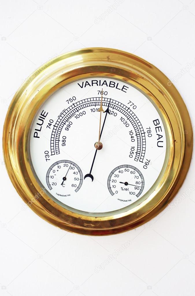 Brass Barometer, Thermometer, Hygrometer with White Face