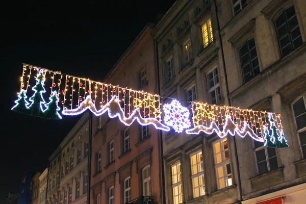 Yeni yıl dekorasyon sokakta Krakow, Polonya — Stok fotoğraf