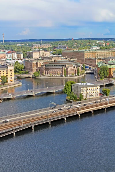 瑞典的斯德哥尔摩 (皇家宫殿和议会)，查看 — 图库照片